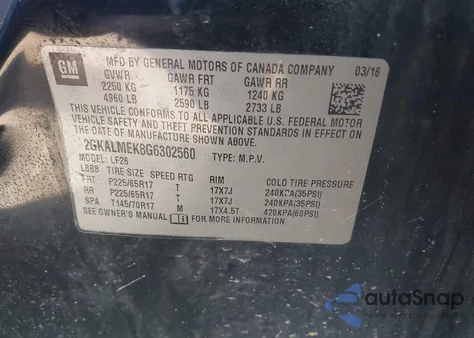 2016 GMC Terrain Sle-1 из США, поврежденный, VIN 2GKALMEK8G6302560